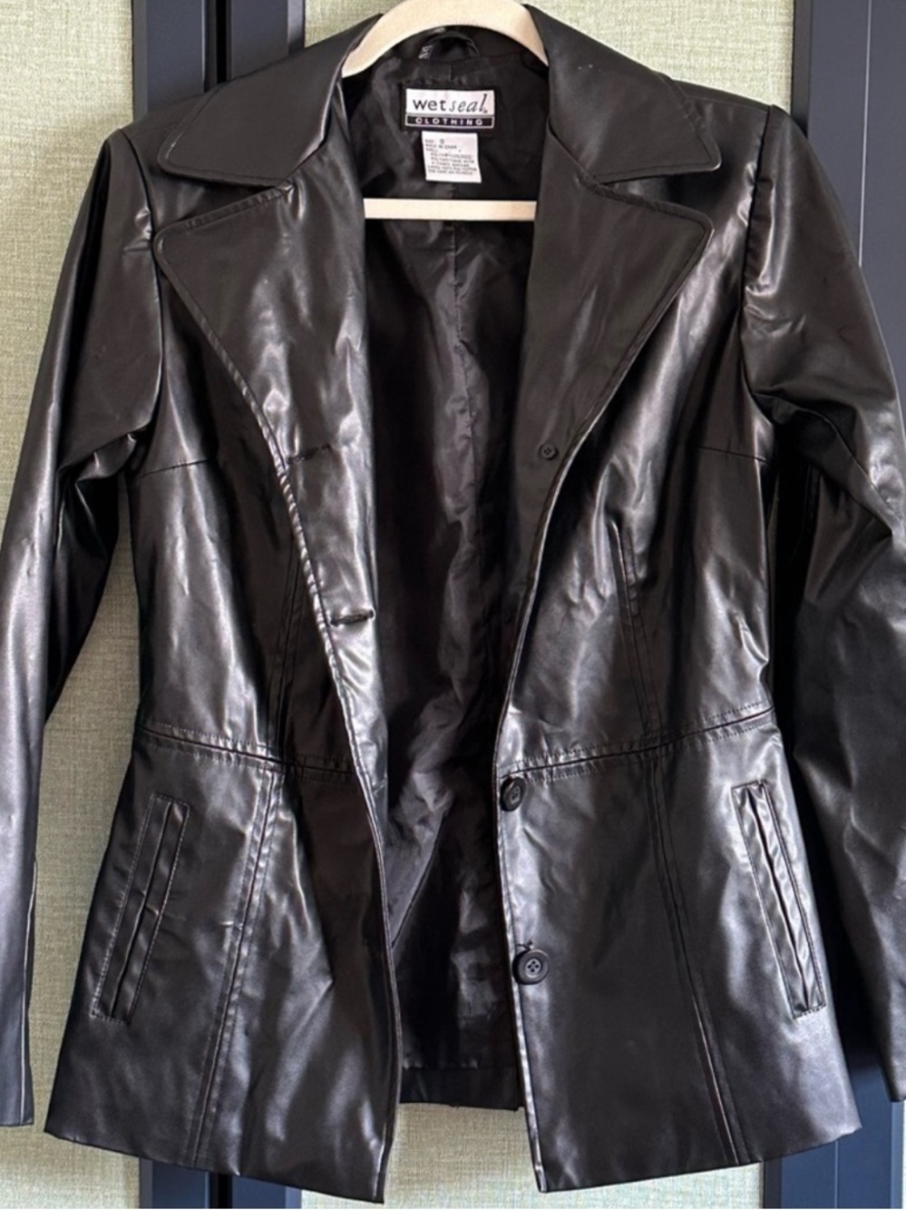 Vintage Y2K Matrix Wet Seal Black Faux Leather Jacket Blazer, Size Small